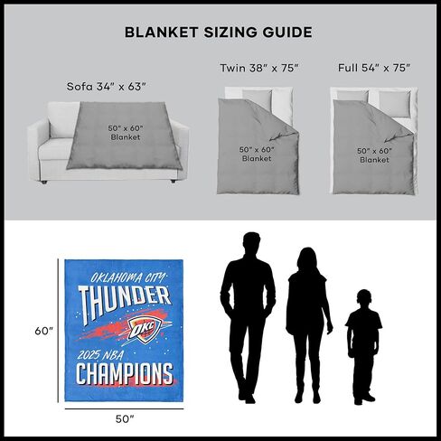Northwest Oklahoma City Thunder 2025 NBA Champions Net Net Cain Touch Throw ، رسمية 50 "× 60" بطانية لكرة السلة الفائقة ، أو هدية مروحة تذكارية للأريكة ، أو السرير ، أو يوم اللعبة in Kuwait