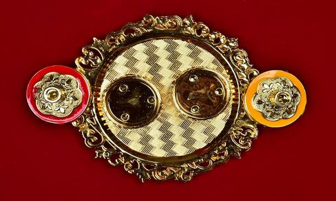 Golden Decorative Designer Roli Chawal/Rice Holder, Kumkum Haldi Holder Rakhi Pooja Thali Indian Festival Diwali Pujan Mandir Tika Roli Plate 1pc in Kuwait