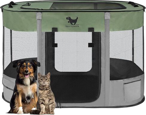 Rest-Eazzzy Dog Playpen, Foldable Kitten Playpen for Medium Dogs, Portable Pet Puppy Playpen with Removable Shade Cover, Indoor Outdoor Travel Camping Use for Small Pets with Carrying Case (S, Green) in Kuwait