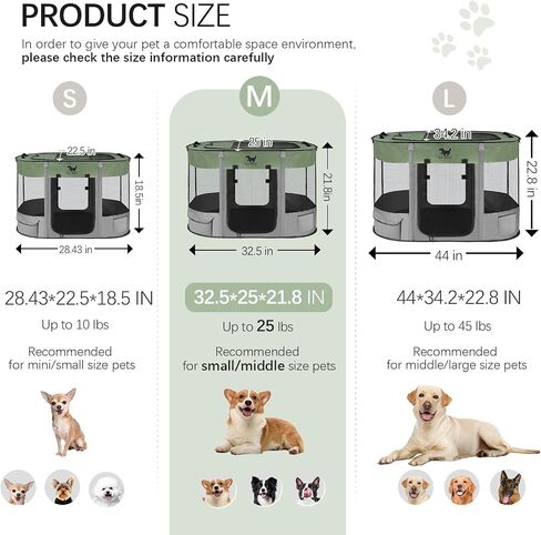 Rest-Eazzzy Dog Playpen, Foldable Kitten Playpen for Medium Dogs, Portable Pet Puppy Playpen with Removable Shade Cover, Indoor Outdoor Travel Camping Use for Small Pets with Carrying Case (S, Green) in Kuwait