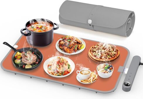 Food Warming Mat for Food, Electric Warming Tray with 7 Adjustable Temp, Foldable Food Warmer 10s Full Surface Fast Heating Pad, Child Lock, Timer Function for Buffet, Party and Home Daily Use in Saudi Arabia