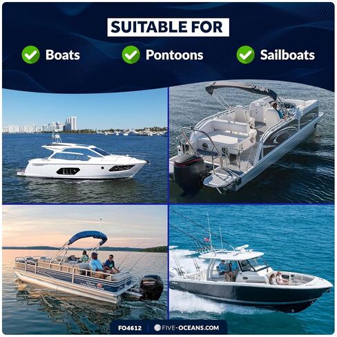 Five Oceans 5.5" x 20" Twin Eye Boat Fenders, 4-Pack Marine Inflatable Boat Bumpers for Docking, with 3/8" x 5Ft Lines, Inflator Pump, 4 Needle Valve and 4 Needles, Black & White Colors Available in Saudi Arabia