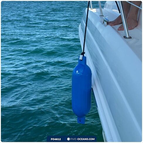 Five Oceans 5.5" x 20" Twin Eye Boat Fenders, 4-Pack Marine Inflatable Boat Bumpers for Docking, with 3/8" x 5Ft Lines, Inflator Pump, 4 Needle Valve and 4 Needles, Black & White Colors Available in Saudi Arabia