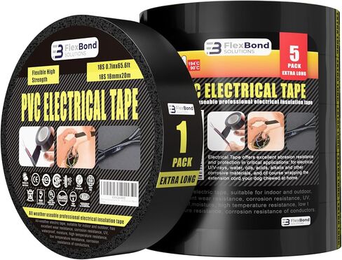 الشريط الكهربائي لتحسين المنزل ، والاستخدام المهني ، DIY - 3/4 بوصة 66 قدم لفة الشريط الكهربائي - الشريط الكهربائي الأسود المقاوم لدرجة الحرارة متعددة الأغراض للأسلاك والكابلات ، والإصلاحات (1) in Saudi Arabia