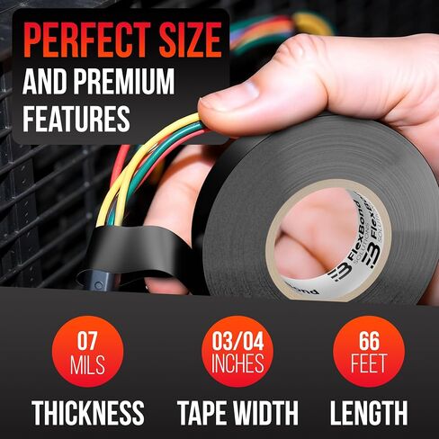 الشريط الكهربائي لتحسين المنزل ، والاستخدام المهني ، DIY - 3/4 بوصة 66 قدم لفة الشريط الكهربائي - الشريط الكهربائي الأسود المقاوم لدرجة الحرارة متعددة الأغراض للأسلاك والكابلات ، والإصلاحات (1) in Kuwait