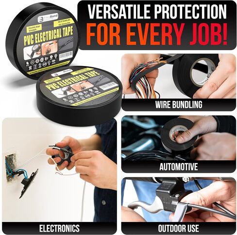 الشريط الكهربائي لتحسين المنزل ، والاستخدام المهني ، DIY - 3/4 بوصة 66 قدم لفة الشريط الكهربائي - الشريط الكهربائي الأسود المقاوم لدرجة الحرارة متعددة الأغراض للأسلاك والكابلات ، والإصلاحات (1) in Kuwait
