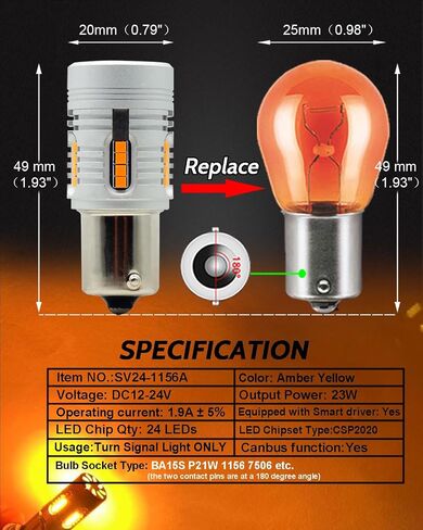 7440 LED LED Amber Yellow ، 7440 Amber LED لمبة LED مع مقاوم مضاد للمقاوم Canbus خالية من الفلاش Hyper ، T20 7440A 7440NA W21W WY21W LED لمصباح إشارة الدوران ، حزمة 2 in Saudi Arabia