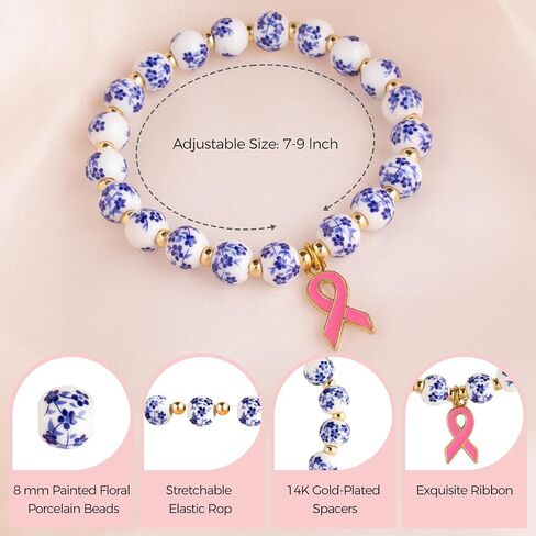 ZZLTAWS Breast Cancer Awareness Bracelets, Natural Stone Beaded Bracelets,Inspirational Bracelets Gifts for Women Girls Best Friend Sister in Saudi Arabia