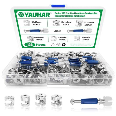 150Pcs 3-in-1 Furniture Cam Lock Nut Connectors Fittings with Dowels, Fastener Connecting Lock Nut Bolt for Closets Bed Furniture Connecting in Saudi Arabia