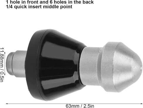 أداة تنظيف الصرف الصحي فوهة عالية الضغط ، 5000psi 1/4in downcpout الفوهة ذات الضغط العالي لتجريف أنبوب الخرطوم لتنظيف الأنابيب العامة وإزالة الانسداد (الرأس الأوسط) in Saudi Arabia