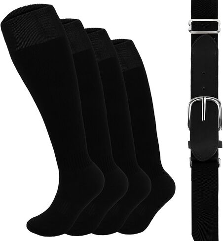 Baseball Socks and Belt Combo Set Softball Football Socks and Elastic Waist Belt for Youth Adult Orange in Saudi Arabia
