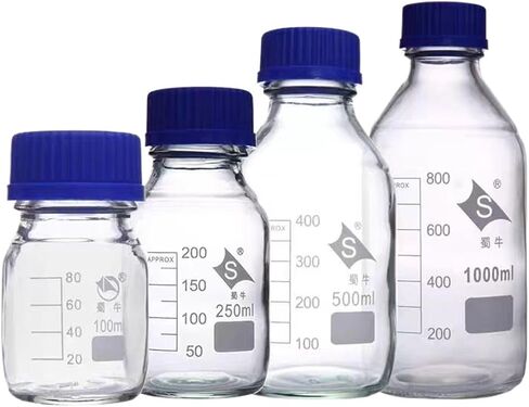 Pieces Capacity 100/250/500/1000ml Glass Reagent Bottle with Blue Screw Cap Medical Laboratory Glassware(100ml) in Saudi Arabia