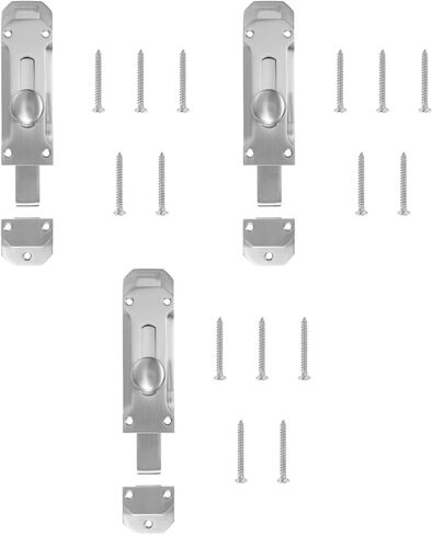 Slide Door Latches Silver Bolts for Premium Outdoor Alloy Screws Flush Duty Lock Barrel Bolt Mounted Home Hardwares with Indoor Heavy Garden Gate Polished Sliding Surface(Silverx3pcs,12X3.8CMx2pcs) in Kuwait