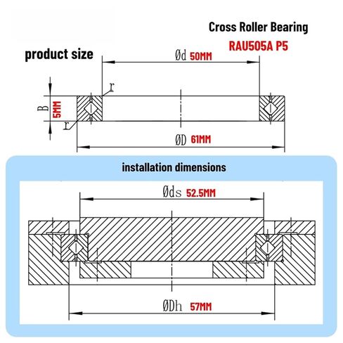 1pcs الدقة الرقيقة المتقاطعة المحمل Rau505a P5 50x61x5mmmmmm 5mm محامل مخفض المفاصل الذراع الميكانيكية المحمل in Kuwait