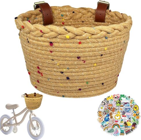 سلة سلة دراجة الأطفال سلة دراجة منسوجة للأولاد للبنات سلة مقود أمامي للدراجات البخارية ، وتوازن الدراجات سلة دراجة لطيفة مع بقع ملونة in Kuwait