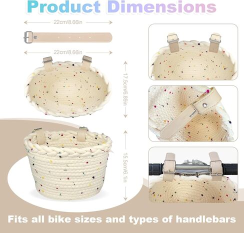 سلة سلة دراجة الأطفال سلة دراجة منسوجة للأولاد للبنات سلة مقود أمامي للدراجات البخارية ، وتوازن الدراجات سلة دراجة لطيفة مع بقع ملونة in Kuwait