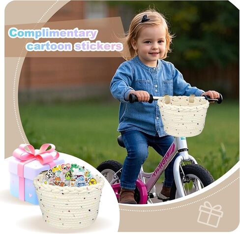 سلة سلة دراجة الأطفال سلة دراجة منسوجة للأولاد للبنات سلة مقود أمامي للدراجات البخارية ، وتوازن الدراجات سلة دراجة لطيفة مع بقع ملونة in Kuwait