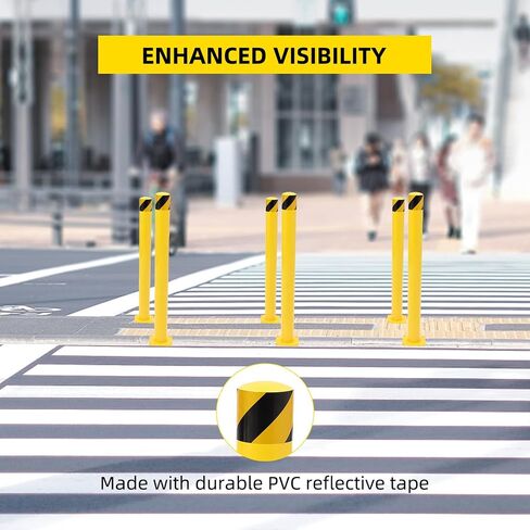 42 Inch Height Safety Bollard, 2 Pack Bollard Post with 4.5 Inches Diameter Steel Pipe, Yellow Safety Steel Bollard with 8 Anchor Bolts, Steel Bollard for Traffic-Sensitive Area in Saudi Arabia