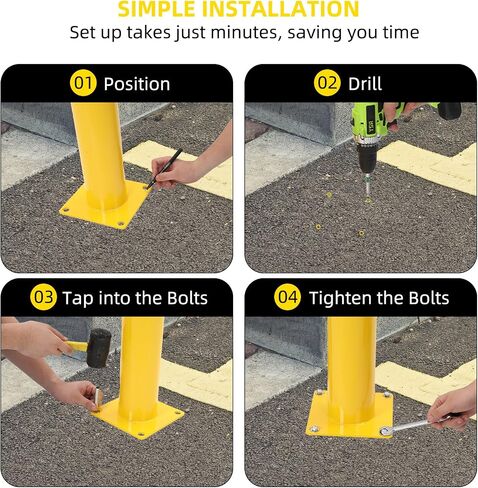 42 Inch Height Safety Bollard, 2 Pack Bollard Post with 4.5 Inches Diameter Steel Pipe, Yellow Safety Steel Bollard with 8 Anchor Bolts, Steel Bollard for Traffic-Sensitive Area in Saudi Arabia