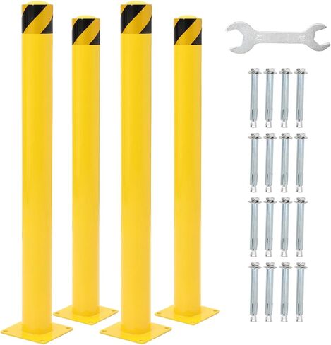 42 Inch Height Safety Bollard, 2 Pack Bollard Post with 4.5 Inches Diameter Steel Pipe, Yellow Safety Steel Bollard with 8 Anchor Bolts, Steel Bollard for Traffic-Sensitive Area in Saudi Arabia