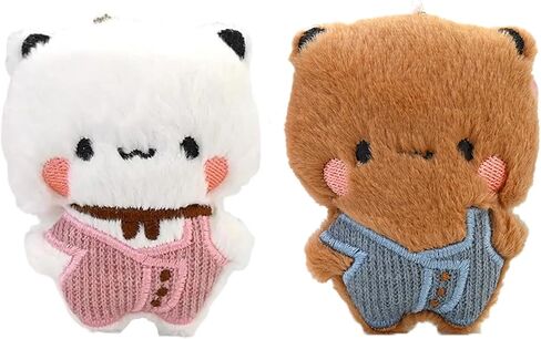 2 Pcs Bubu and Dudu Bears Magnetic Stuffed Animals with Chains Decorations, Cute Cartoon Figurine Keychain Decor for Backpacks, Desks, Home in Kuwait