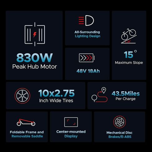ENGWE Y600 830W Electric Scooter for Adult, 48V 18AH Folding Kick Scooters Up to 28Mph & 43.5Miles Range,10" Tire E-Scooter with Triple Suspension &Turn Signals for Commuter Outdoor in Saudi Arabia