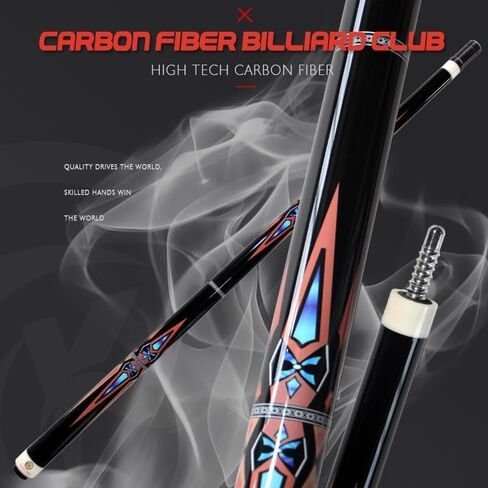 Billiard Cue 58" 19-21oz 1/2 Joint Carbon Fiber Pool Cue Stick 14mm Break Cube in Saudi Arabia