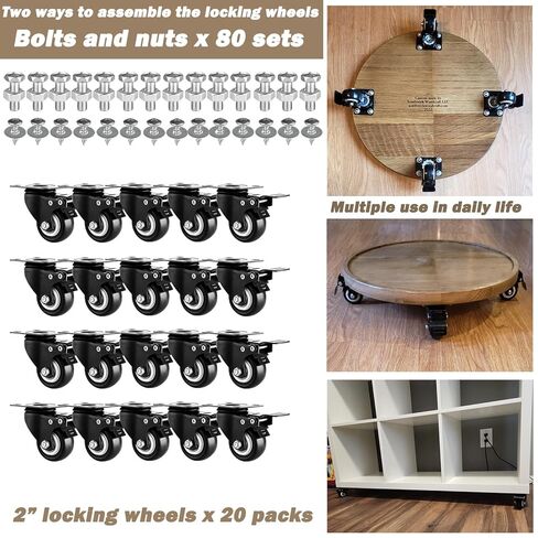 Casters Wheels Set of 4 Heavy Duty Swivel Casters 2" Double Locking Castor Wheels Set with Brake Industrial Polyurethane Metal Wheels for Workbench, Furniture, Cabinet, Wood Box, Outdoor Plate Casters in Kuwait