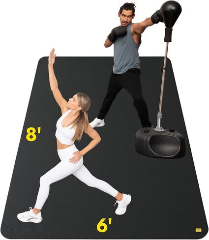 حصيرة تمرين كبيرة متميزة - 8 أقدام × 6 قدم × 1/4 "سميك سميك متين لمكانة للأرضيات الصالة الرياضية - يعمل بشكل رائع لجميع أمراض القلب ، حصيرة اليوغا ، حصيرة دراجة تمرين - استخدم مع أو بدون حذاء in Kuwait