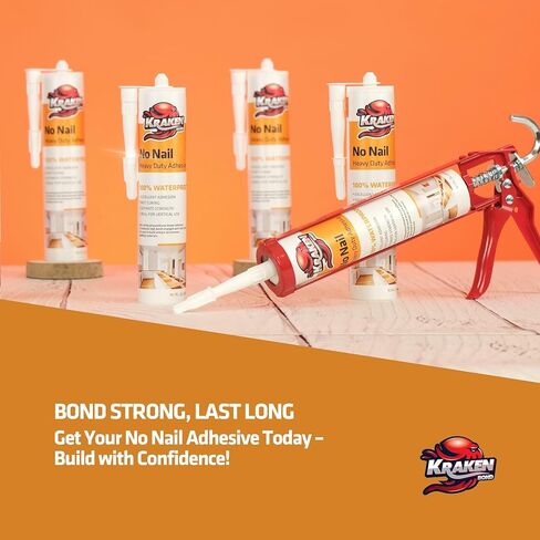 Kraken Bond No More Nails Heavy Duty Clear Adhesive - (1x10.1 Fl Oz) 100% Waterproof & Extra Strong Polyurethane Construction Sealant for Wood, Ceramic, Tile, Floor, Granite, Rubber - 1 Pack in Kuwait
