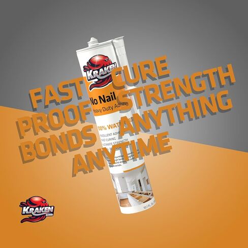 Kraken Bond No More Nails Heavy Duty Clear Adhesive - (1x10.1 Fl Oz) 100% Waterproof & Extra Strong Polyurethane Construction Sealant for Wood, Ceramic, Tile, Floor, Granite, Rubber - 1 Pack in Kuwait