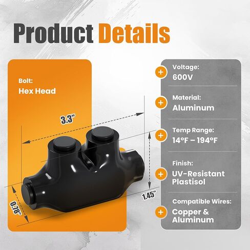 Insulated Multi-Tap Connector, QMS-S2-2, 5 Pack, UL Certified, 6061-T6 Aluminum Body, for Copper & Aluminum Conductors, -10°C to 90°C, 2500Vac Withstand in Saudi Arabia