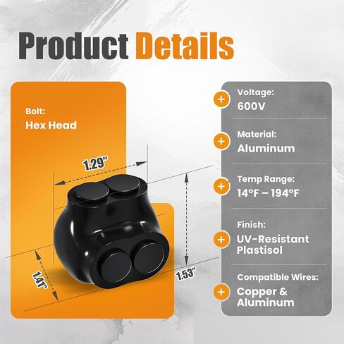 Insulated Multi-Tap Connector, QMS-S2-2, 5 Pack, UL Certified, 6061-T6 Aluminum Body, for Copper & Aluminum Conductors, -10°C to 90°C, 2500Vac Withstand in Saudi Arabia