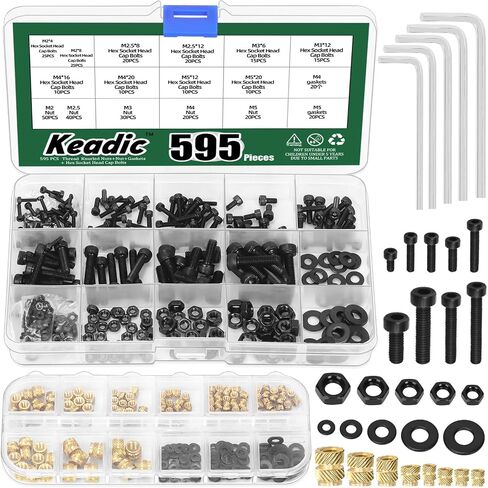keadic 385pcs إدراج الخيوط M2 - M5 مجموعة حرارة النحاس ، إدراج ، مسامير رأس المقبس السداسي مسامير السداسي غسالات الجروش ألين ، المسمار رأس المقبس وخيط النحاس النحاس مجموعة الجوز 9 (304 الفولاذ المقاوم للصدأ) in Saudi Arabia
