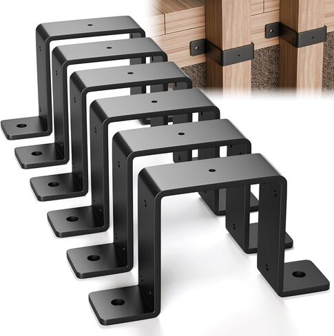 3 Pcs 4" x 4" Strap Post Ties - Heavy Duty Deck Fence Brackets for 4"x4" Wood Post Beam, Gazebo Mounting Brackets - 2mm Thick - Black in Kuwait