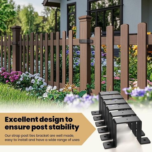 3 Pcs 4" x 4" Strap Post Ties - Heavy Duty Deck Fence Brackets for 4"x4" Wood Post Beam, Gazebo Mounting Brackets - 2mm Thick - Black in Kuwait
