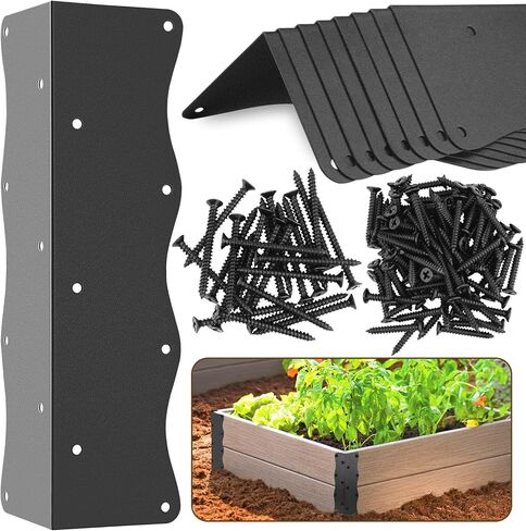 8-Pack Heavy-Duty Metal Corner Brackets for Raised Garden Beds (11"x3"x3") - L-Shaped Reinforced Connectors with Short/Long Screws, Fits 20"-24" Bed Edges & Wooden Shelves/Cabinets in Saudi Arabia
