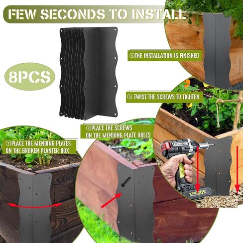 8-Pack Heavy-Duty Metal Corner Brackets for Raised Garden Beds (11"x3"x3") - L-Shaped Reinforced Connectors with Short/Long Screws, Fits 20"-24" Bed Edges & Wooden Shelves/Cabinets in Saudi Arabia