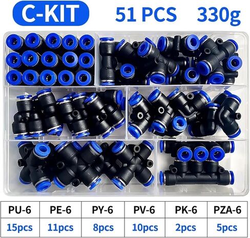 51 PCS PU-6/PE-6/PZA-6/PY-6/PV-6/PG-6/PK-6 الموصلات الهوائية القطر الخارجي 6 مم من هواء أنبوب الخرطوم in Saudi Arabia