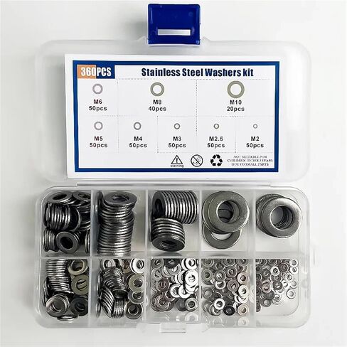 360pcs/Box M2 M2.5 M3 M4 M5 M6 M8 M10 304 Stainless Steel Washer Set Adjusting Shim Plain Gasket Assortment Kit Box in Saudi Arabia