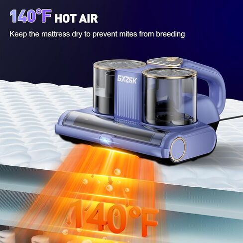 منظف ​​فراغ المراتب ، نظافة فراغ السرير 16 كيلو باسكال مع ضوء 253.7nm UV-C ، بالموجات فوق الصوتية و 140 ℉ التدفئة ، الكوب المزدوج وتوسيع مكنسة الشفط باليد للسرير ، الأريكة ، الأريكة ، السرير (500 واط) in Kuwait