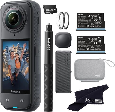 Insta360 X5 Essentials Bundle-8K Waterproof 360 Action Camera|Bundle Includes Selfie Stick, Extra Battery, Utility Fast Charge Case, Standard Lens Guards, Lens Cap, Carry Case in Saudi Arabia