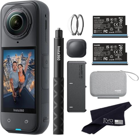 Insta360 X5 Essentials Bundle-8K Waterproof 360 Action Camera|Bundle Includes Selfie Stick, Extra Battery, Utility Fast Charge Case, Standard Lens Guards, Lens Cap, Carry Case in Saudi Arabia