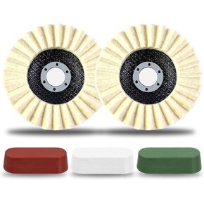 5 Pcs Angle Grinder Polishing Kit Include 2 Pcs Wool Felt Flap Polishing Disc & 3 Pcs Polishing Compound, 4-1/2 x 7/8 Inch Arbor Buffing Wheel for Metal, Stainless Steel in Saudi Arabia