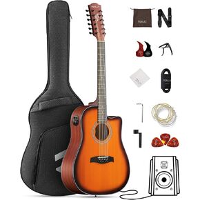 12 سلسلة من الغيتار الكهربائي الصوتي: Guitarra Acústica تم بناؤه في 4 فرقة EQ ، Spruce Top Mahogany Back and Sives ، Complete Beginner Electric Guitar Kit للبالغين ، Guitarra de 12 Cuerdas ، Matte Black in Kuwait