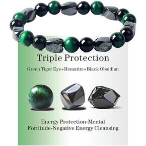 Hemys Hematite Protection Bracelet,Tiger Eye Black Obsidian Healing Crystals Bracelets Beaded Natural Stone Good Luck Bracelet Jewelry Gifts for Women&Men in Kuwait
