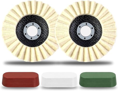 تشمل مجموعة تلميع طاحونة 5 PCS 2CS قرص تلميع من الصوف 2 PCS ومركب تلميع 3 أجهزة كمبيوتر ، 4-1/2 × 7/8 بوصة العجلة الشجر للمعادن والفولاذ المقاوم للصدأ in Saudi Arabia