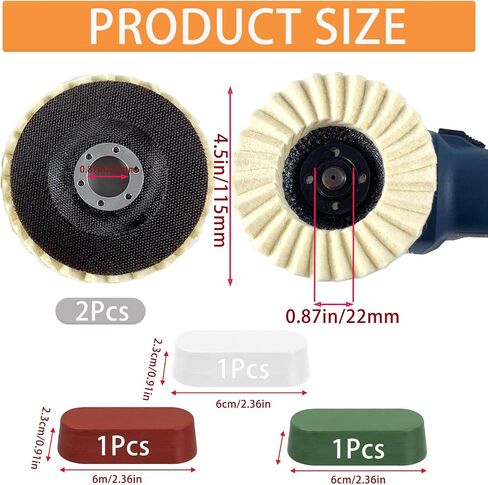 تشمل مجموعة تلميع طاحونة 5 PCS 2CS قرص تلميع من الصوف 2 PCS ومركب تلميع 3 أجهزة كمبيوتر ، 4-1/2 × 7/8 بوصة العجلة الشجر للمعادن والفولاذ المقاوم للصدأ in Saudi Arabia