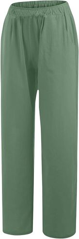 سروال من الكتان القطني للنساء غير الرسمي الصيفي مرنة السراويل عالية الخصر السراويل على مستقيم الساق الساقين فضفاضة سراويل فضفاضة in Kuwait