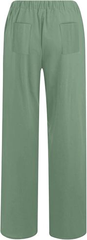 سروال من الكتان القطني للنساء غير الرسمي الصيفي مرنة السراويل عالية الخصر السراويل على مستقيم الساق الساقين فضفاضة سراويل فضفاضة in Kuwait